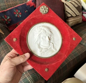 Antique Marble Relief General Napoleon Bonaparte Sculpture Red Velvet Frame - Picture 1 of 5