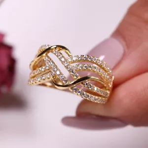 18k Yellow Gold Plated Ring Glamorous Cubic Zirconia Wedding Jewelry Size 6-10 - Bild 1 von 6
