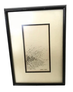Artist SARAH L LEWIS Artwork Pencil Drawing Print Framed Wall Art Waves - Picture 1 of 3