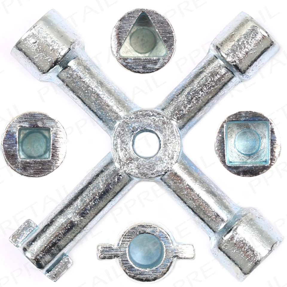 WHL 4 Way METAL Utility Service Key Gas Electric Meter Cabinet Box Plumbers Tool