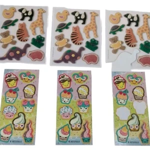 Lot Of 90s Stickers Y2K Glitter Cupcakes & Animals 4 Full Sheets 2 Partial - Picture 1 of 3