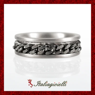 Massiccio Anello Uomo Grumetta a Fascia Bicolore in Argento 925 Rodiato - Immagine 1 di 3