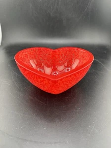 Swedish Red Heart Glass Bowl Mats Jonasson Maleras Sweden Vintage - Picture 1 of 10