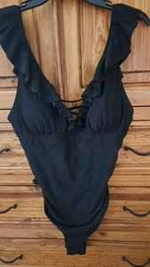 Womens Black XXL Cupshe Cute Ruffle Straps & Tie Up Back Swim Suit - Picture 1 of 7