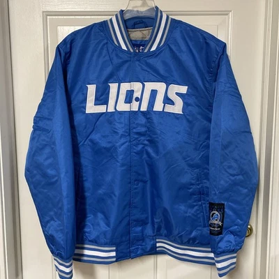 Detroit Lions Satin Varsity Jacket Ultra Game Blue Quilt Lined Men’s S NWT - Image 1 of 4