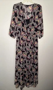 Banana Republic Women's 10 3/4 Sleeve Lined Black Floral V-Neck Maxi Dress NWOT - Picture 1 of 12