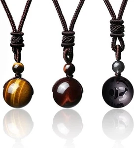 3 Pcs Tiger Eye Necklace Tigers Stone Pendant for Men Red Healing Crystals... - Picture 1 of 7