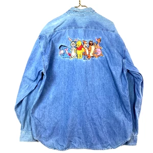 Vintage Disney Winnie The Pooh Denim Shirt Size XL Blue Long Sleeve Button Up - Picture 1 of 3