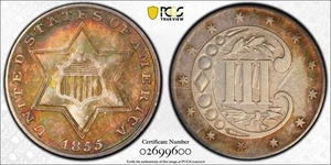 1855 Three Cent Silver AU50 PCGS - Picture 1 of 6