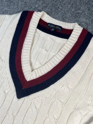Suéter Tenis Brooks Brothers Hombres2XL Crema Lana Merino Cachemira Cable Cricket Foto 1 de 4