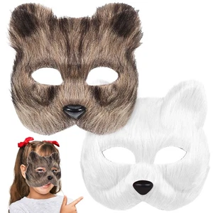 2 Pcs Fox Mask Miss Woman Dress up Face Halloween Masquerade Scary Animal - Imagen 1 de 11