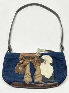 Denim Hund Mädchen Applikation Knochen Reißverschluss kleine Schultertasche Handtasche Boho Neuheit einzigartig - Bild 1 von 19