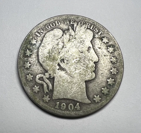 1904-S Barber Half Dollar KEY DATE VF DETAIL. Authentic US Coin 90% Silver Cover