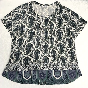 Rose & Olive Womens Paisley Floral Boho Top Size 2X Buttons Stretchy Beach Coast - Picture 1 of 12