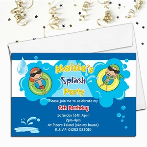 10 Personalised Boys Girls Swimming Pool Birthday Party Invitations Invites N116 - Picture 1 of 1