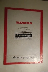 ungelocht! Katalog von 1974 Prospekt Honda Motorrad Programm Preise Preisliste - Bild 1 von 3