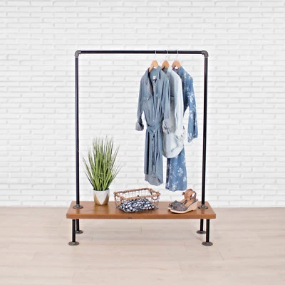 WILLIAM ROBERTS VINTAGE Industrial Pipe Clothing Rack with Cedar Wood Shelf by William Robert's Vintage
