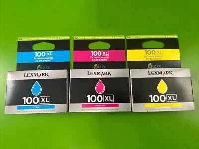 Lexmark 100XL Cyan Magenta Yellow Ink Cartridges 14N0684 14N1069 14N1070 14N1071 - Image 1 of 3