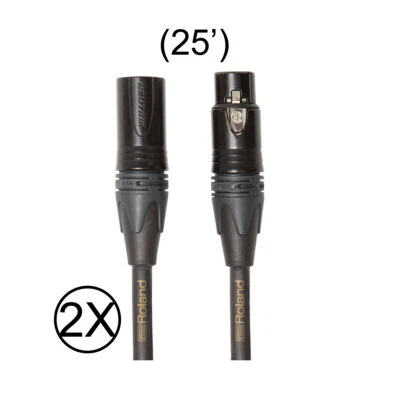 2 Pack Roland Gold Series Neutrik XLR-M to XLR-F Balanced Microphone Cable (25') - Image 1 of 2