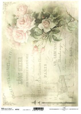 Papel De Arroz Seda De Paja Decoupage Técnica De Servicio Vintage Rosa Texto R0723 • 1.89€