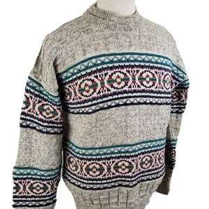 Vintage 90s Van Heusen 417 Cotton Sweater Medium Textured Knit Winter Skiing USA - Picture 1 of 9