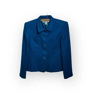 Vintage Jones New York Teal Virgin Wool / Mohair Cropped Boxy Jacket -Size 10 - Picture 1 of 7