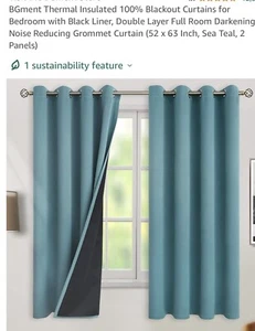 bgment curtains Sea Teal 2 Panels Each Package (2)Sets This Sale 52x63 Black Out - Picture 1 of 9