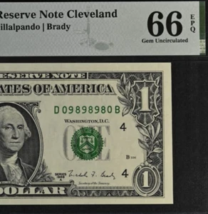 1988A $1 Federal Reserve Note PMG 66EPQ Birthday fancy repeater Serial 09898980 - Picture 1 of 3