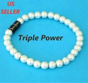 TRIPLE POWER White Pearl Magnetic Hematite Bracelet Anklet Necklace Magnet Clasp - Picture 1 of 2
