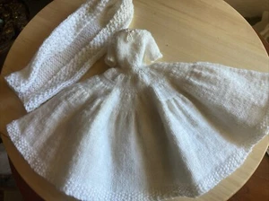 Barbie Doll Handmade Crocheted Vintage Wedding Dress 60s Pearls + Veil - Picture 1 of 10