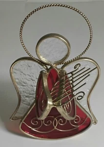 Angel Playing Harp Red Stained Glass Tea Light Candle Holder Christmas Decor  - Picture 1 of 4