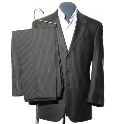 40S Short Jos A Bank 3-Button Gray Pinstriped Wool 2-Piece Suit 32x27.5 Trousers - Image 1 of 4