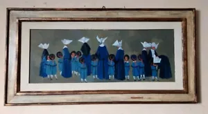 Dipinto Rodolfo Marma 80 X 30 "Monachine e Bimbe " 1967 Olio Su Tela - Imagen 1 de 15