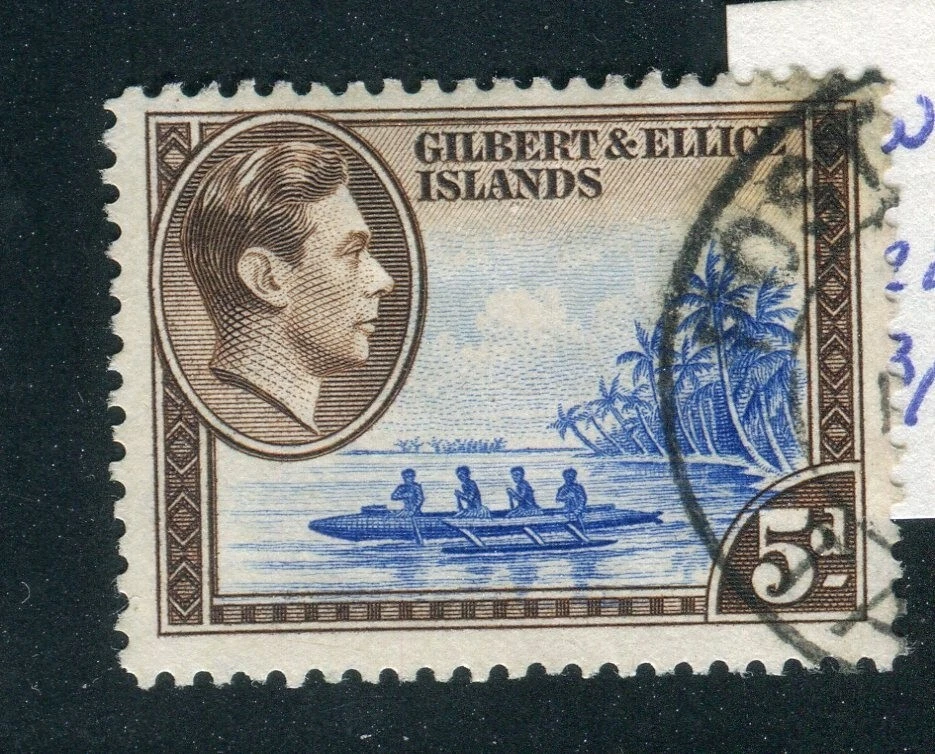 Gilbert & Ellice Islands SG49a CW7a 1939-55 KGVI 5d ultramarine & sepia used — 第 1/1 张图片