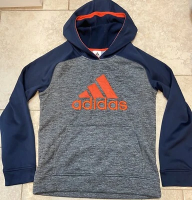 Adidas Boys Hoodie Sweatshirt, Blue / Orange, Climawarm Fleece, X-Large 18-20 - Image 1 of 4