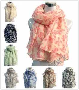 Damen langer Sommer Tinte Schmetterlingsdruck Muster Tierschal Schal Warp - Bild 1 von 21