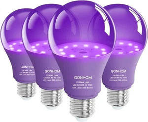 4 Pack A19 LED Black Light Bulbs 9W Blacklight Bulb(100Watt Equivalent) - Picture 1 of 6