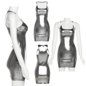 Womens Skirts Raves Dress Sleeveless Dresses Figurine Bodycon Ladies Metallic - Picture 1 of 17