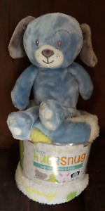 NEW Little Miracles 2 Piece Hug & Snug Sherpa BLUE Puppy Dog & Blanket Set