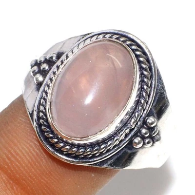 925 Silver Plated Hot Deal Rose Quartz Ring Gemstone Handmade US 11 JW - Image 1 of 3