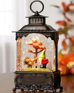 Herbst Schneekugel Laterne, Herbstdeko für Zuhause mit Wichtel und Truthahn, Schnee Gl - Bild 1 von 12