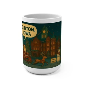 Christmas Cheer Mug, Clinton, Iowa Holiday Gift Idea, Santa Mug - Picture 1 of 5