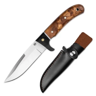 BOKER MAGNUM® Elk Hunter Fixed Knife 4.33" Blade 440A Burl Wood Outdoor 02GL683