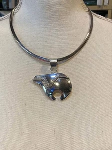 Vintage Italy 925 Omega Necklace / Sterling Silver Large Zuni Style Bear Pendant - Picture 1 of 7