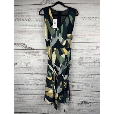 Lafayette 148 Dress Women's 14 Black Multi Abstract Sleeveless Viscose Wrap Midi - Image 1 of 4