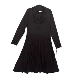 Calvin Klein Cowl Neck Fit & Flare Pleated Dress NWT Womens Sz 3X Aubergine Knit - Picture 1 of 7