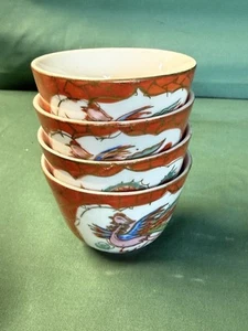 4 Traditional Chinese Jingdezhen Asian Dragon Phoenix Red Porcelain Teacup Bowl - Picture 1 of 7