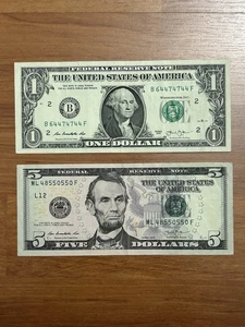 UNITED STATES 2013: $1 & $5 Federal Reserve Notes with Fancy Serial Numbers. - Picture 1 of 2