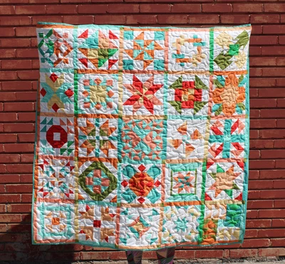 Edredón nuevo acabado ~ acolchado a máquina ~ RBD Block Challenge 56"x57" Foto 1 de 2