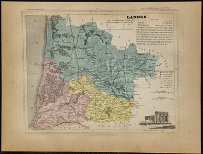 1880 - Carte ancienne des Landes - Département français - Photo 1/4